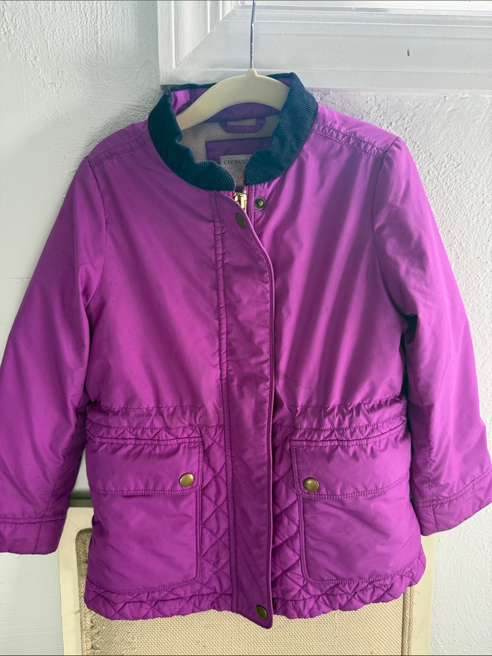 Crewcuts Girls' Bright Purple Quilted-Trim Puff Riding Jacket